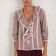 Sierra Blouse - Ecru/Deep Fig Check