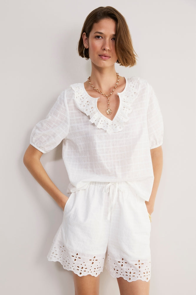 Lucie Broderie Top - White
