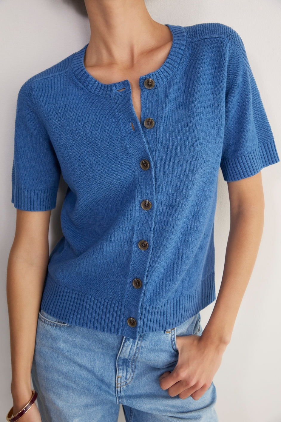 Luna Linen Cotton Cardigan - Coastal Blue